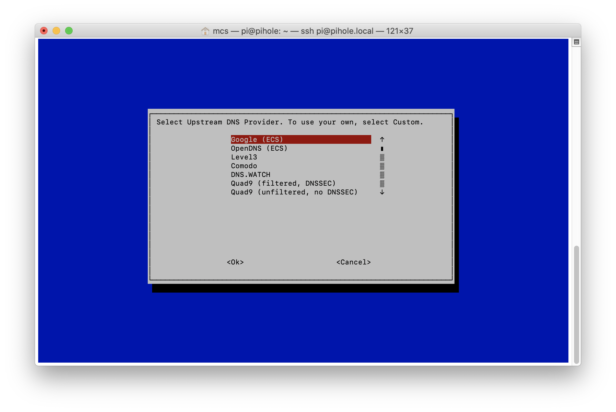 Pi-hole installer - upstream DNS choice